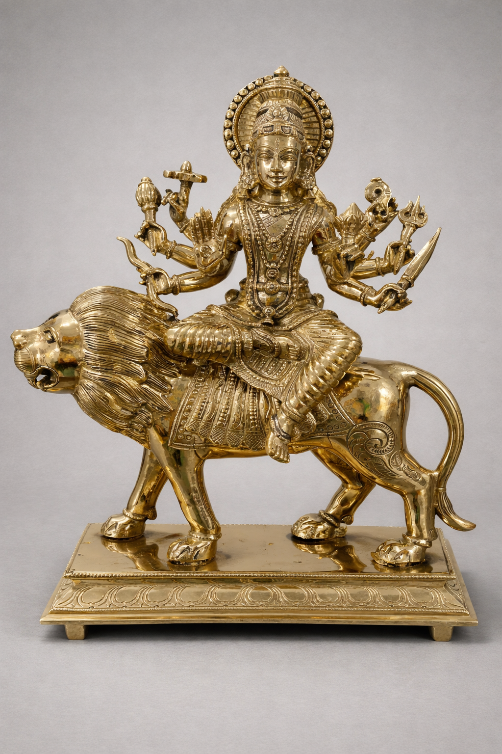 Durga With Lion 12-Inch Panchaloha Statue