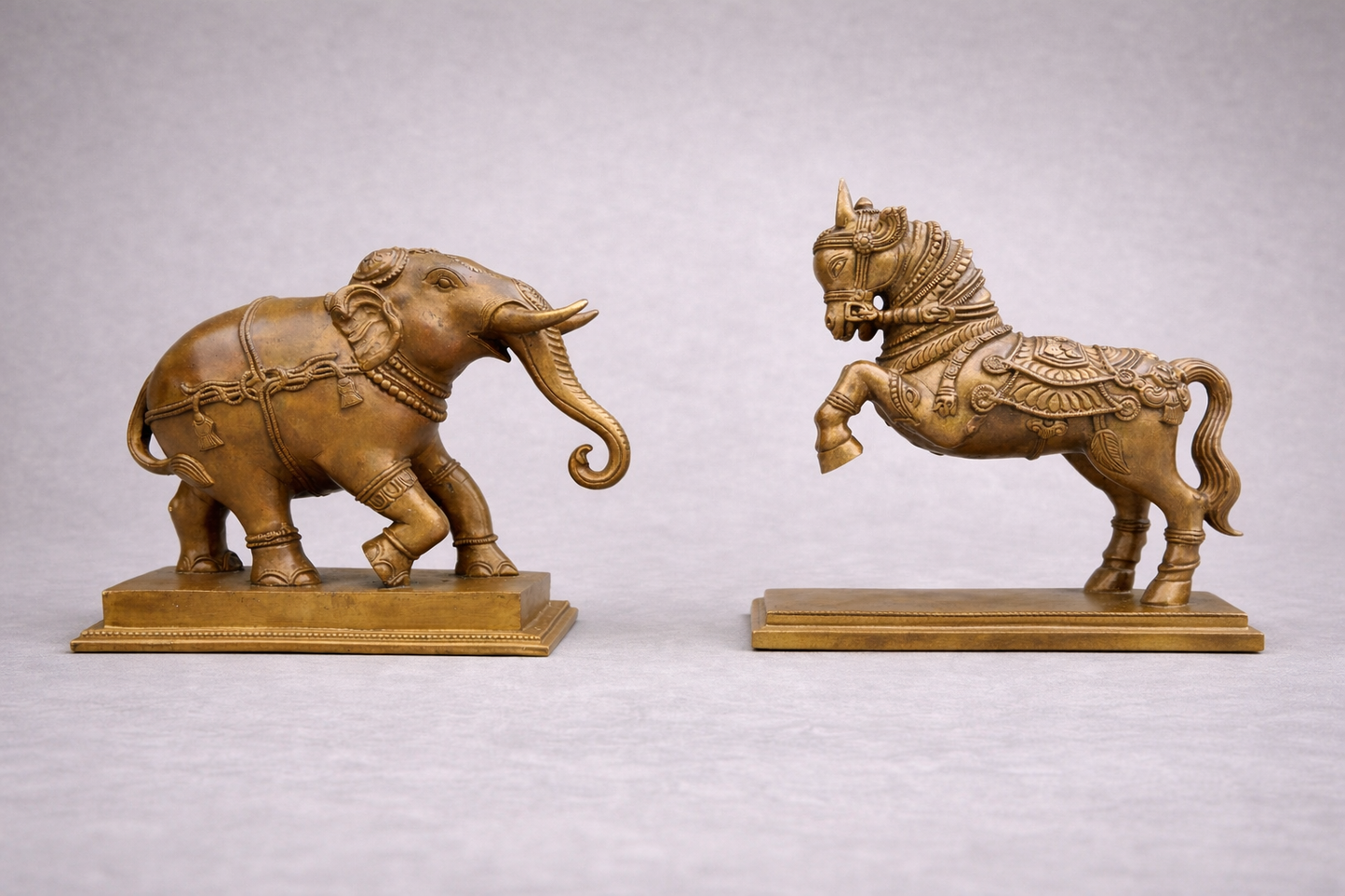 Elephant and Horse Statue | 8-Inch & 9-Inch Panchaloha Bronze