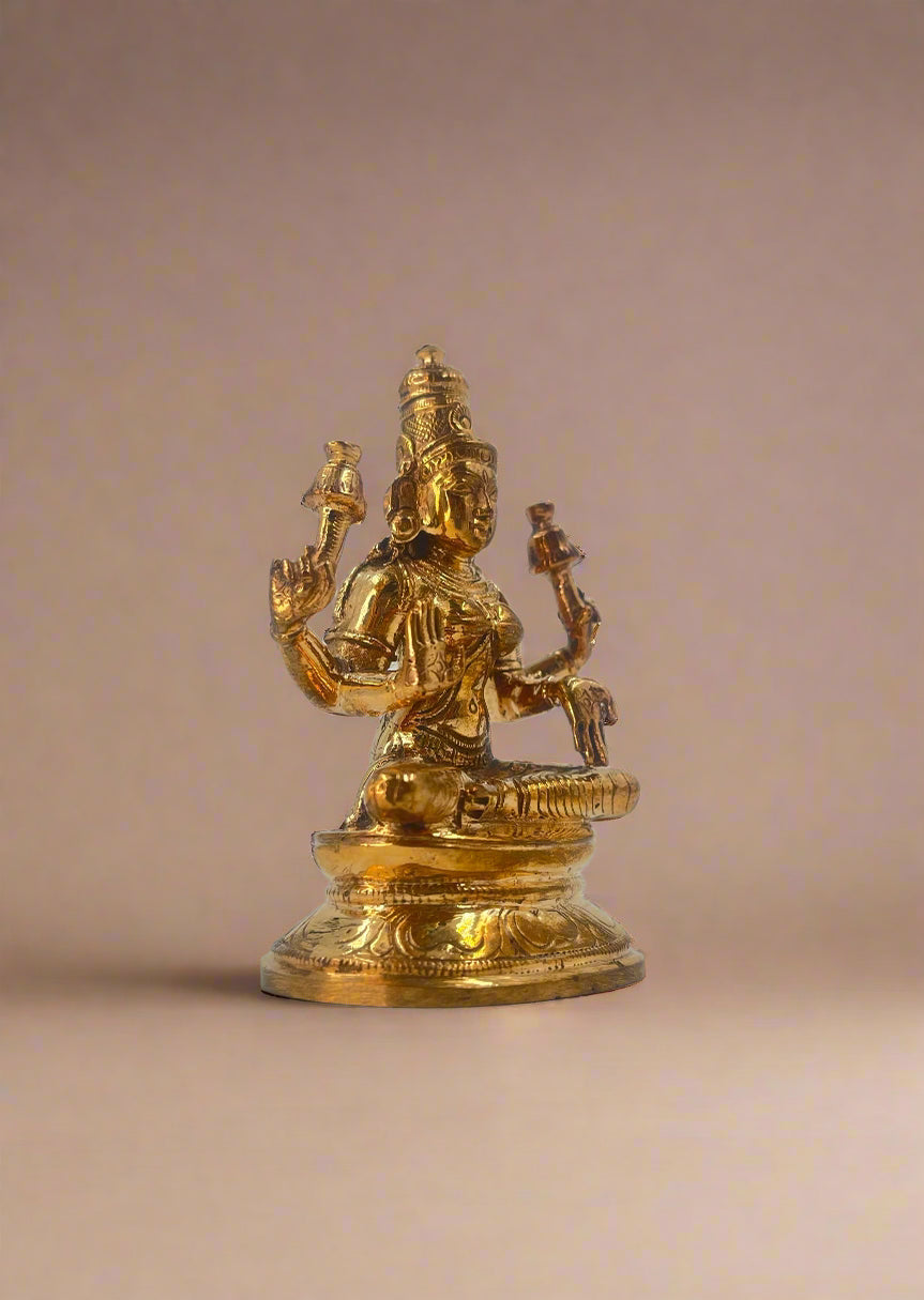 Goddess Lakshmi 3.5-inch Idol | Handmade Panchaloha Bronze Statue - Shree Ma Sculptures