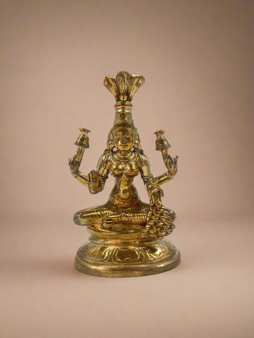 Lakshmi with Snake | 4-Inch Bronze Panchaloha Idol