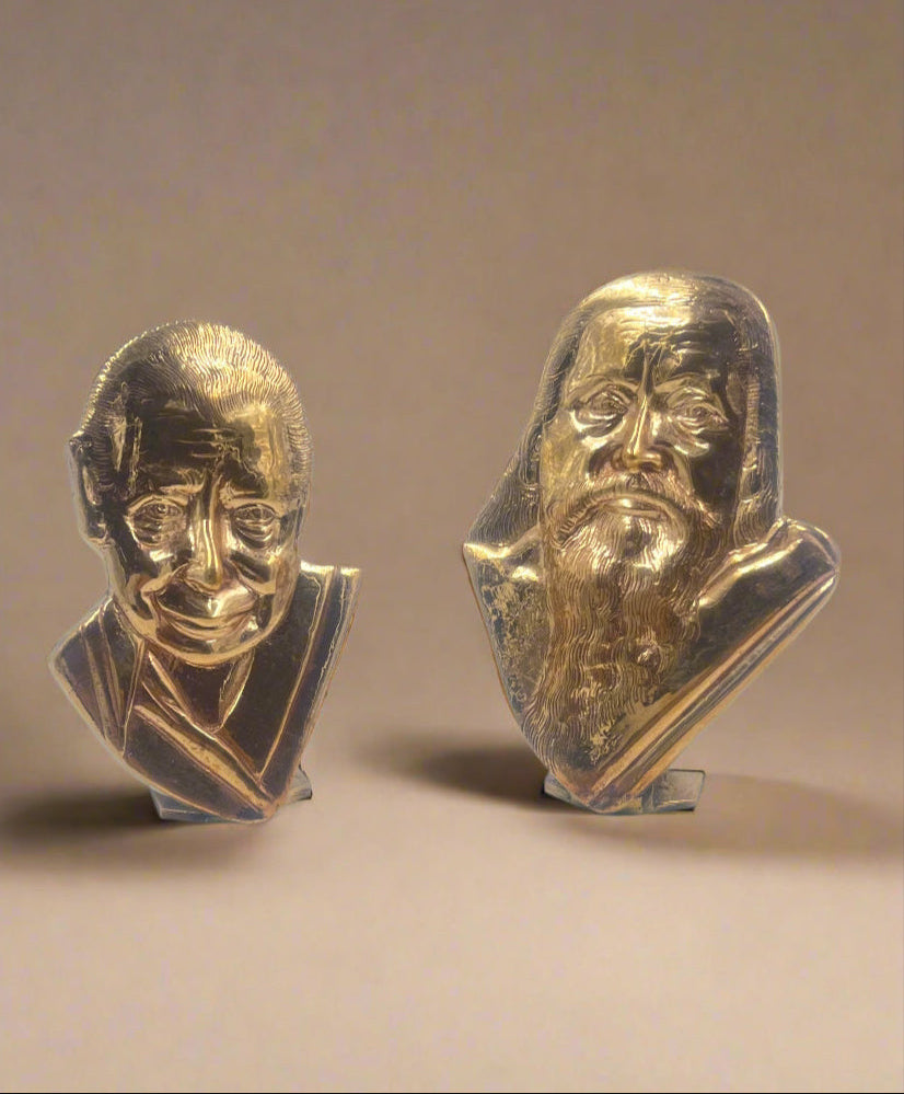 Mother & Sri Aurobindo Set 4.5-Inch Bronze Panchaloha Idol - Shree Ma Sculptures
