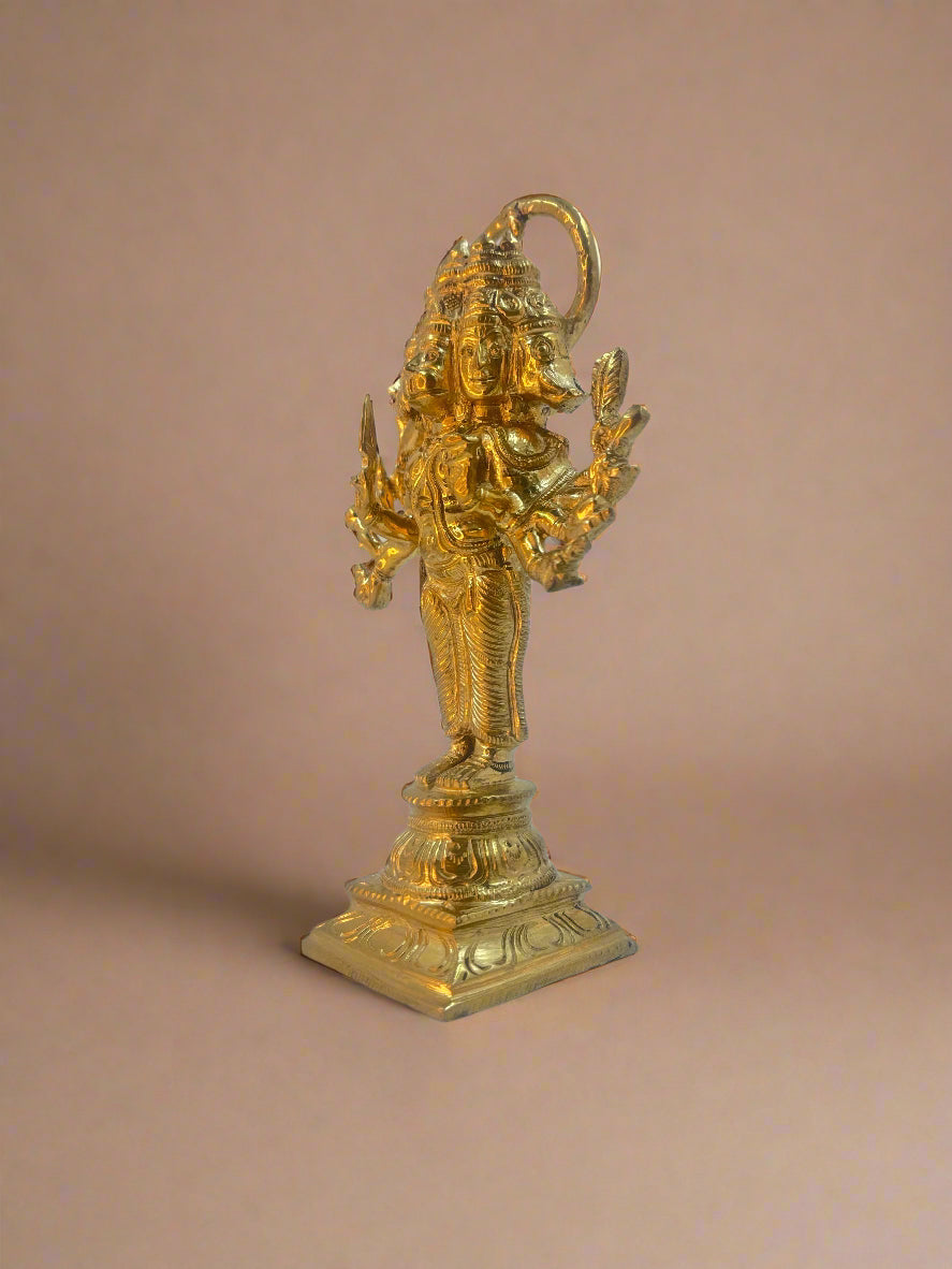 Panchamuga Anjaneyar 7-Inch Bronze Panchaloha Idol - Shree Ma Sculptures