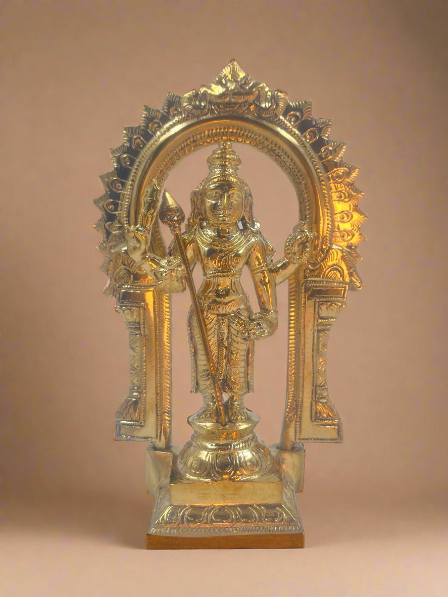 Thiruchendur Murugan with Arch 7-Inch Bronze Panchaloha Idol - Shree Ma Sculptures