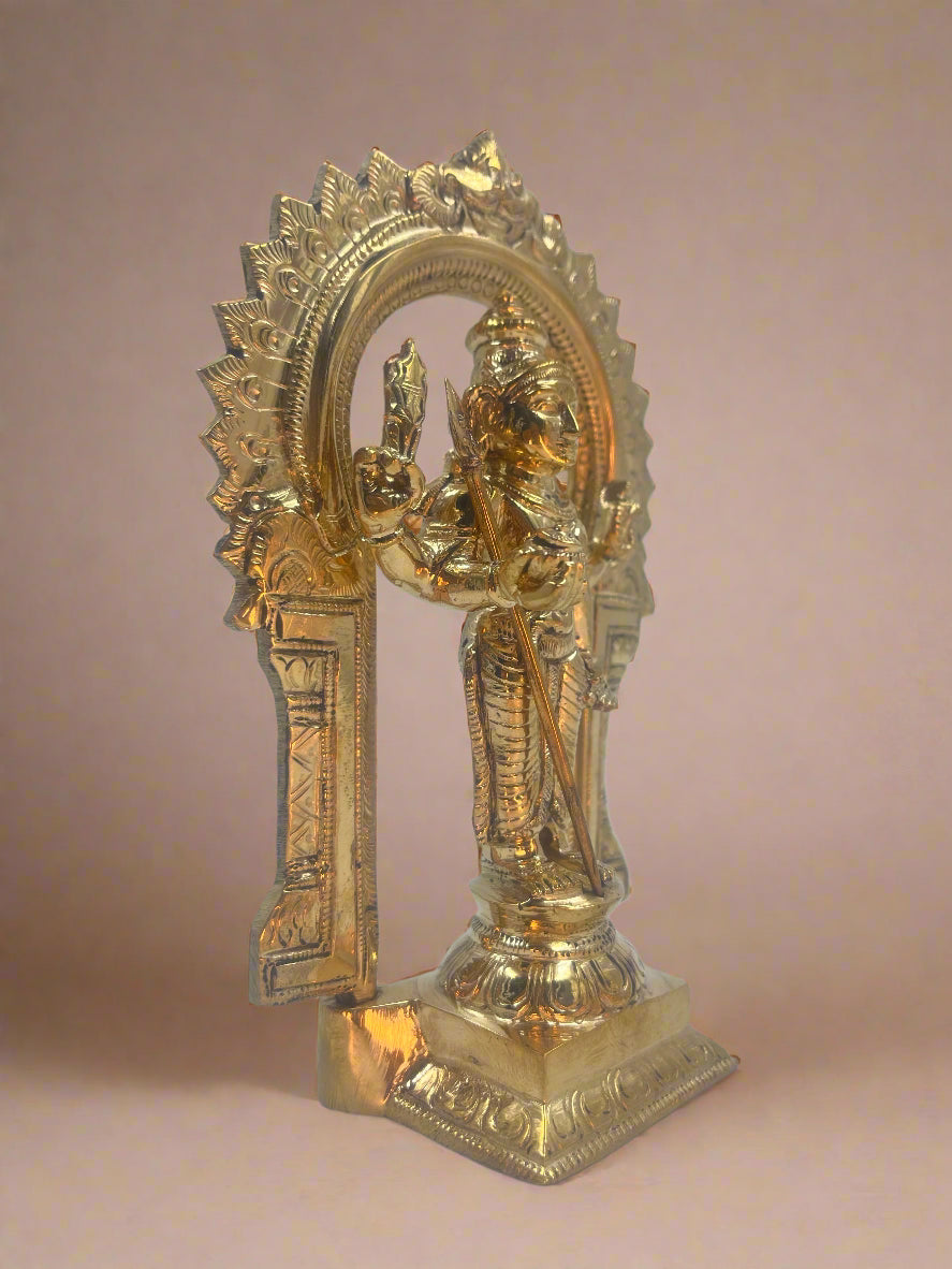 Thiruchendur Murugan with Arch 7-Inch Bronze Panchaloha Idol - Shree Ma Sculptures