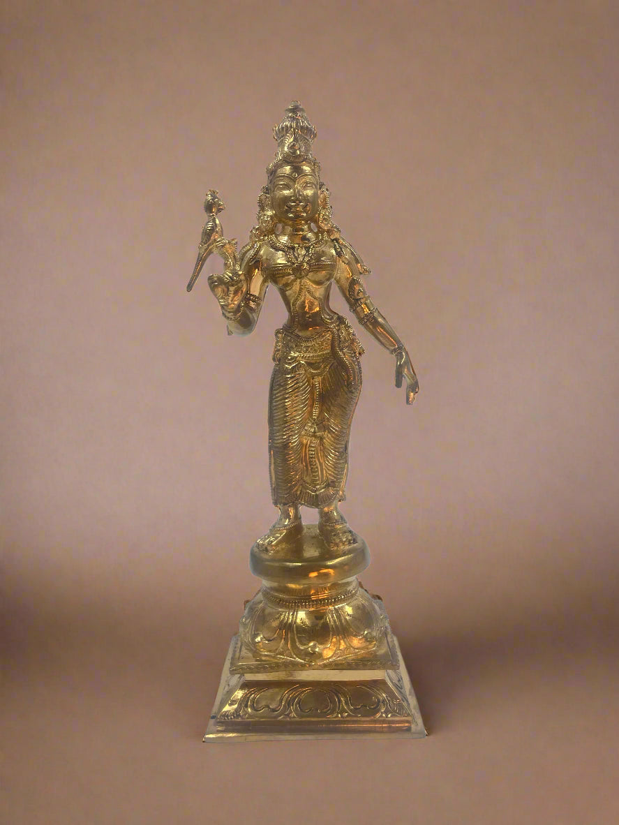 Meenakshi 9-Inch Bronze Idol | Sacred Panchaloha Sculpture