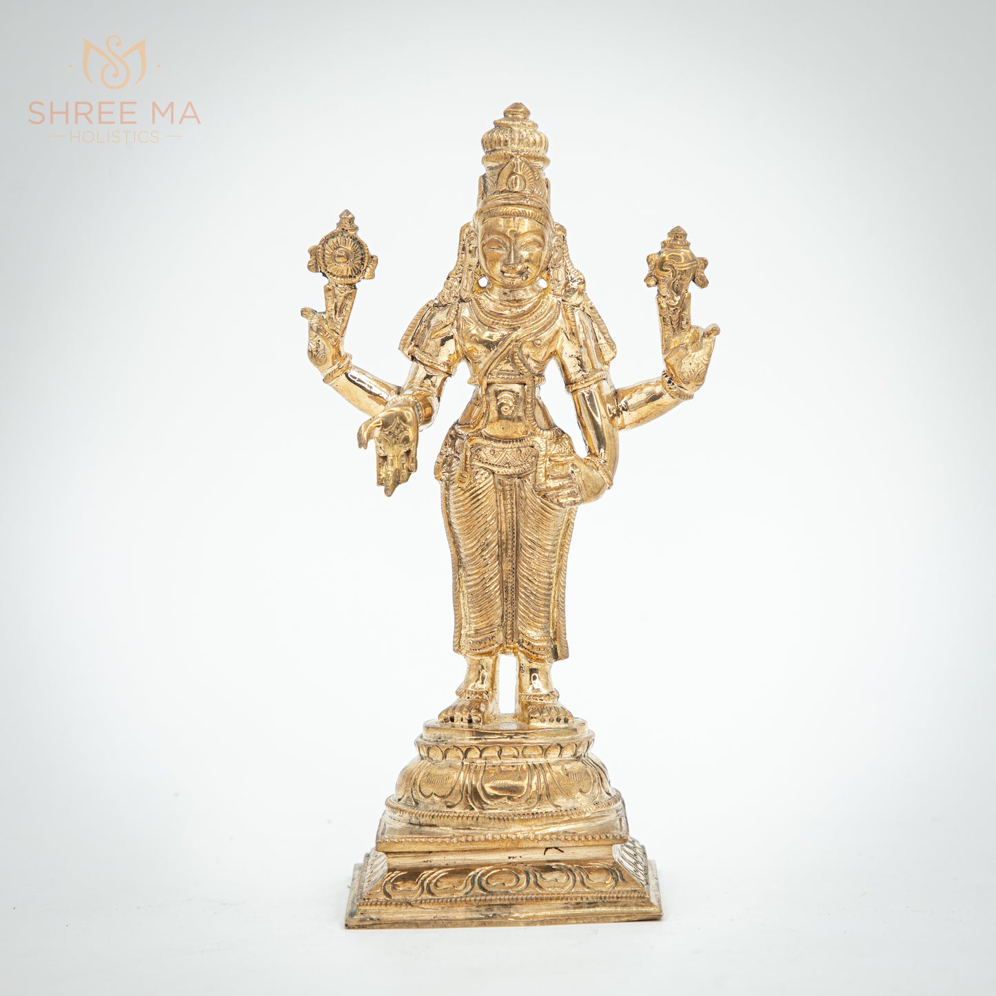 Vishnu with Sridevi and Bhudevi 7" | Handmade | Madhuchista-Vidhana (Lost-Wax casting) | Panchaloha Bronze from Swamimalai - Shree Ma Sculptures