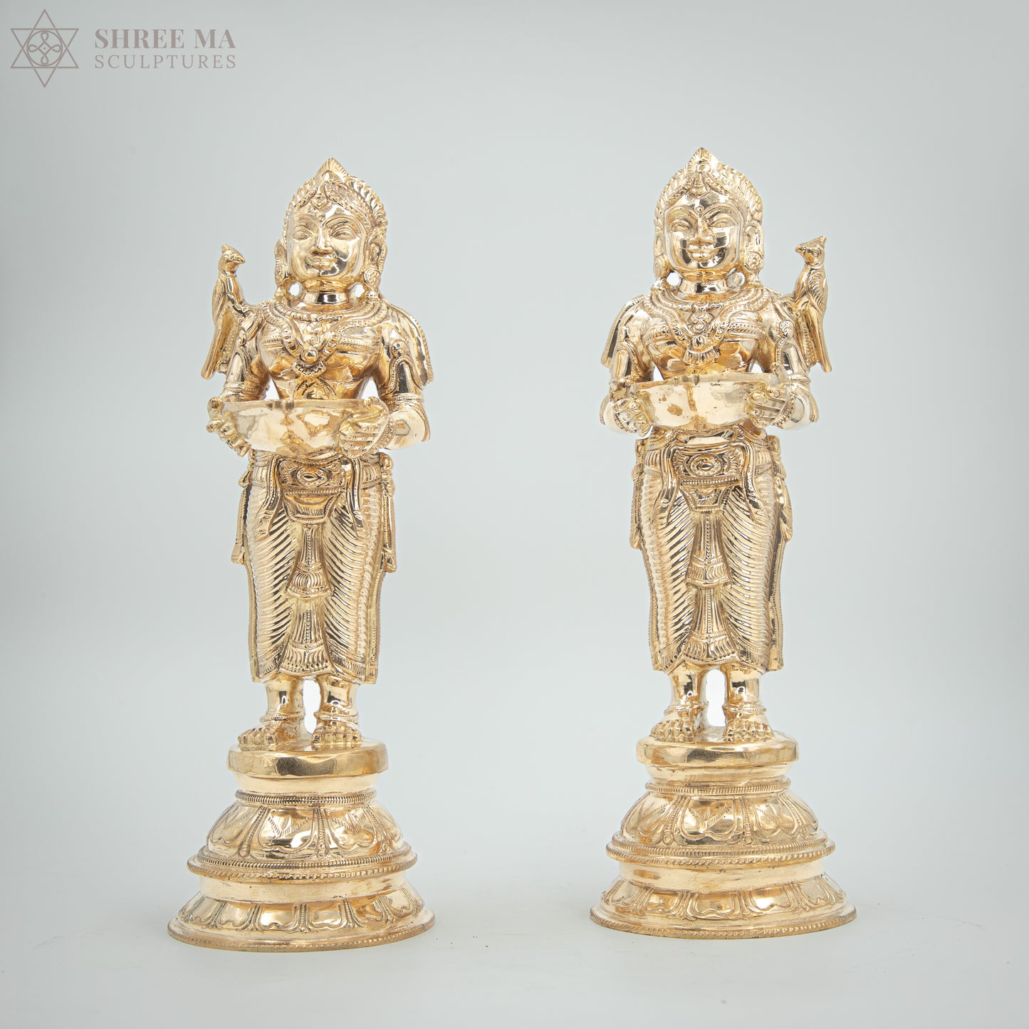 Paavai Vilakku (Deepa Lakshmi) set 11" inches | Handmade | Madhuchista-Vidhana (Lost-Wax casting) | Panchaloha Bronze from Swamimalai - Shree Ma Sculptures