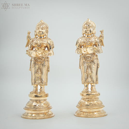 Paavai Vilakku (Deepa Lakshmi) set 11" inches | Handmade | Madhuchista-Vidhana (Lost-Wax casting) | Panchaloha Bronze from Swamimalai - Shree Ma Sculptures