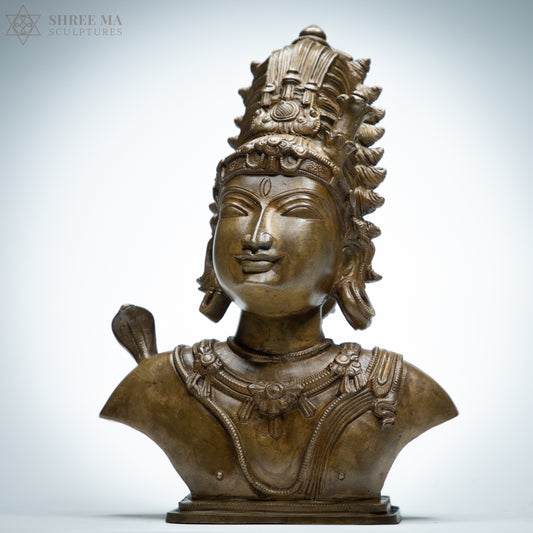 Shiva and Parvati Busts – 11" & 8" Chola-Style Panchaloha Bronze Sculptures | Antique Finish | Handmade Masterpieces - Shree Ma Sculptures