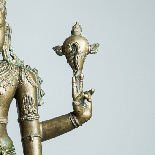 Sri Vishnu 36-Inch Panchaloha Bronze Masterpiece – Handmade Antique-Finish Sculpture - Shree Ma Sculptures