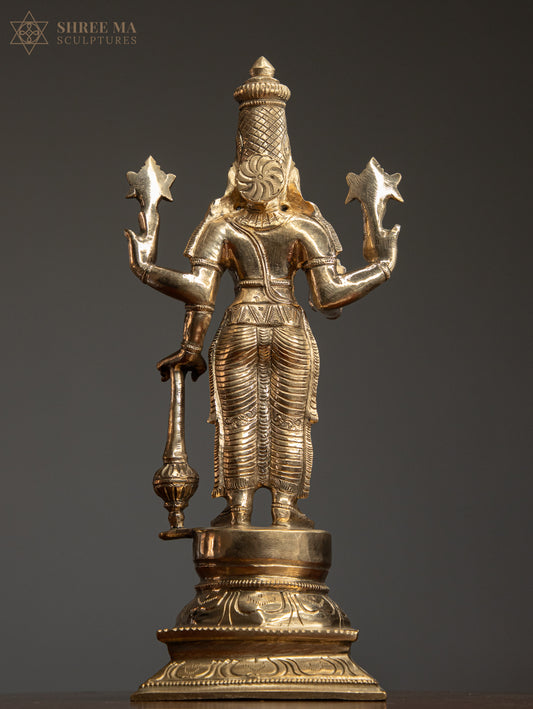 Vishnu 12" Panchaloha Sculpture | The Divine Preserver of Cosmic Harmony - Shree Ma Sculptures