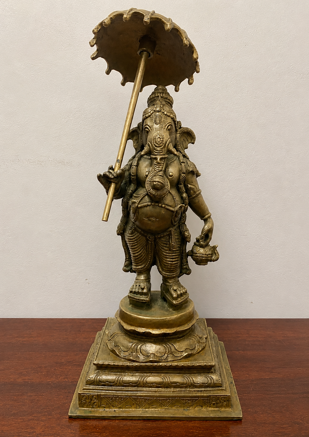 Ganesha with Umbrella 12" inches | Antique Finish | Panchaloha/impon Statue
