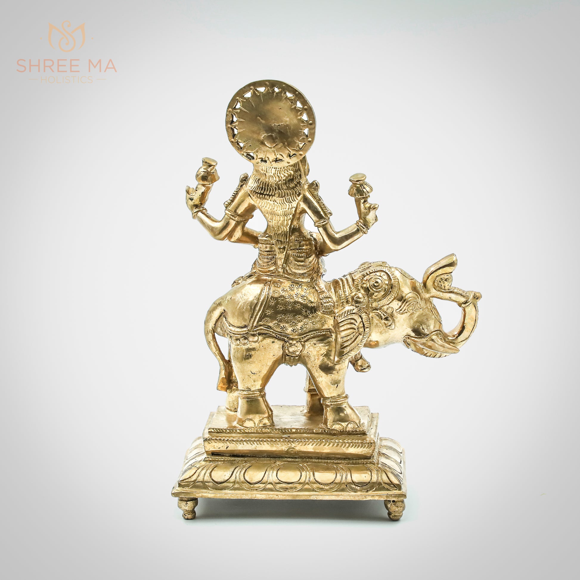Gajalakshmi seated on Elephant | 9" inches | Handmade | Madhuchista-Vidhana (Lost-Wax casting) | Panchaloha Bronze from Swamimalai - Shree Ma Sculptures