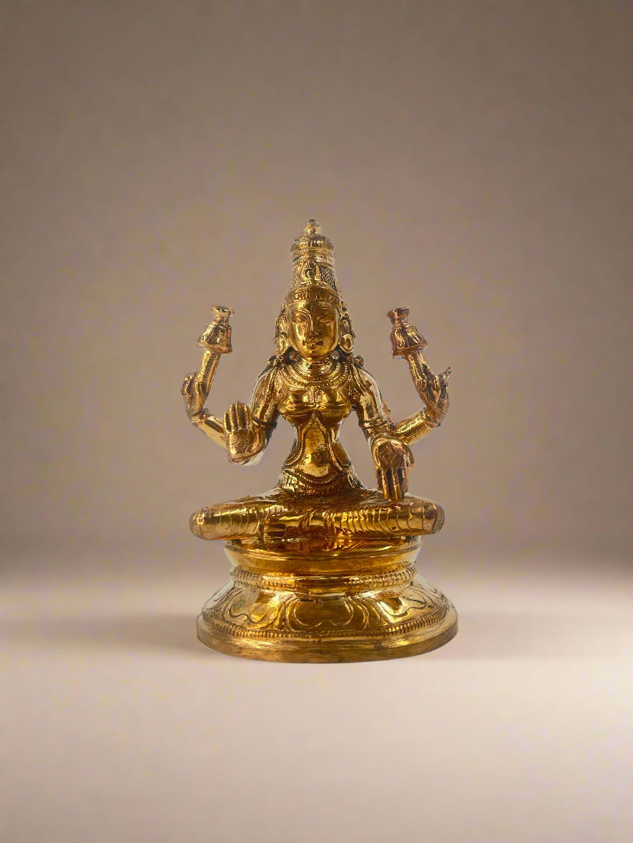 Goddess Lakshmi 3.5-inch Idol | Handmade Panchaloha Bronze Statue - Shree Ma Sculptures