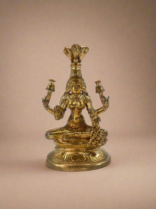 Lakshmi with Snake | 4-Inch Bronze Panchaloha Idol