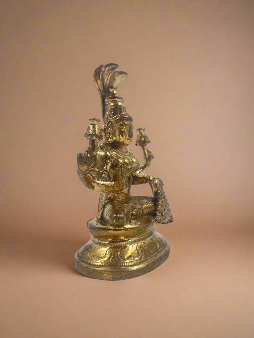 Lakshmi with Snake | 4-Inch Bronze Panchaloha Idol