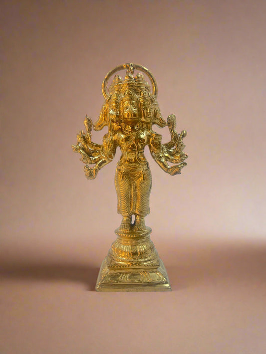 Panchamuga Anjaneyar 7-Inch Bronze Panchaloha Idol - Shree Ma Sculptures