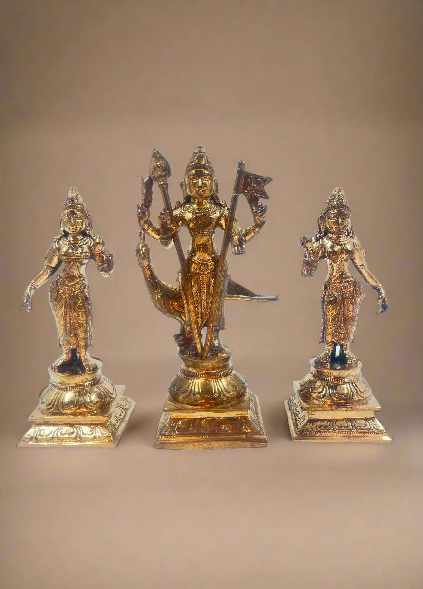 Murugan Valli Deivanai 4.5-inch Handcrafted Panchaloha Bronze Idol - Shree Ma Sculptures