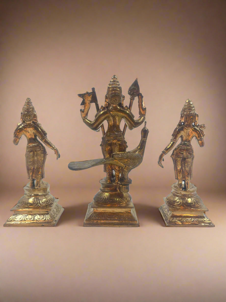Murugan Valli Deivanai 4.5-inch Handcrafted Panchaloha Bronze Idol - Shree Ma Sculptures