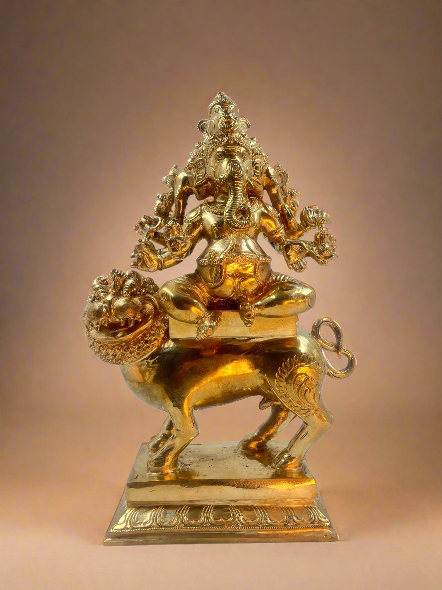 Heramba Ganapati 12-Inch Bronze Handmade Panchaloha Sculpture