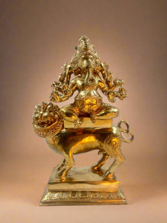 Heramba Ganapati 12-Inch Bronze Handmade Panchaloha Sculpture