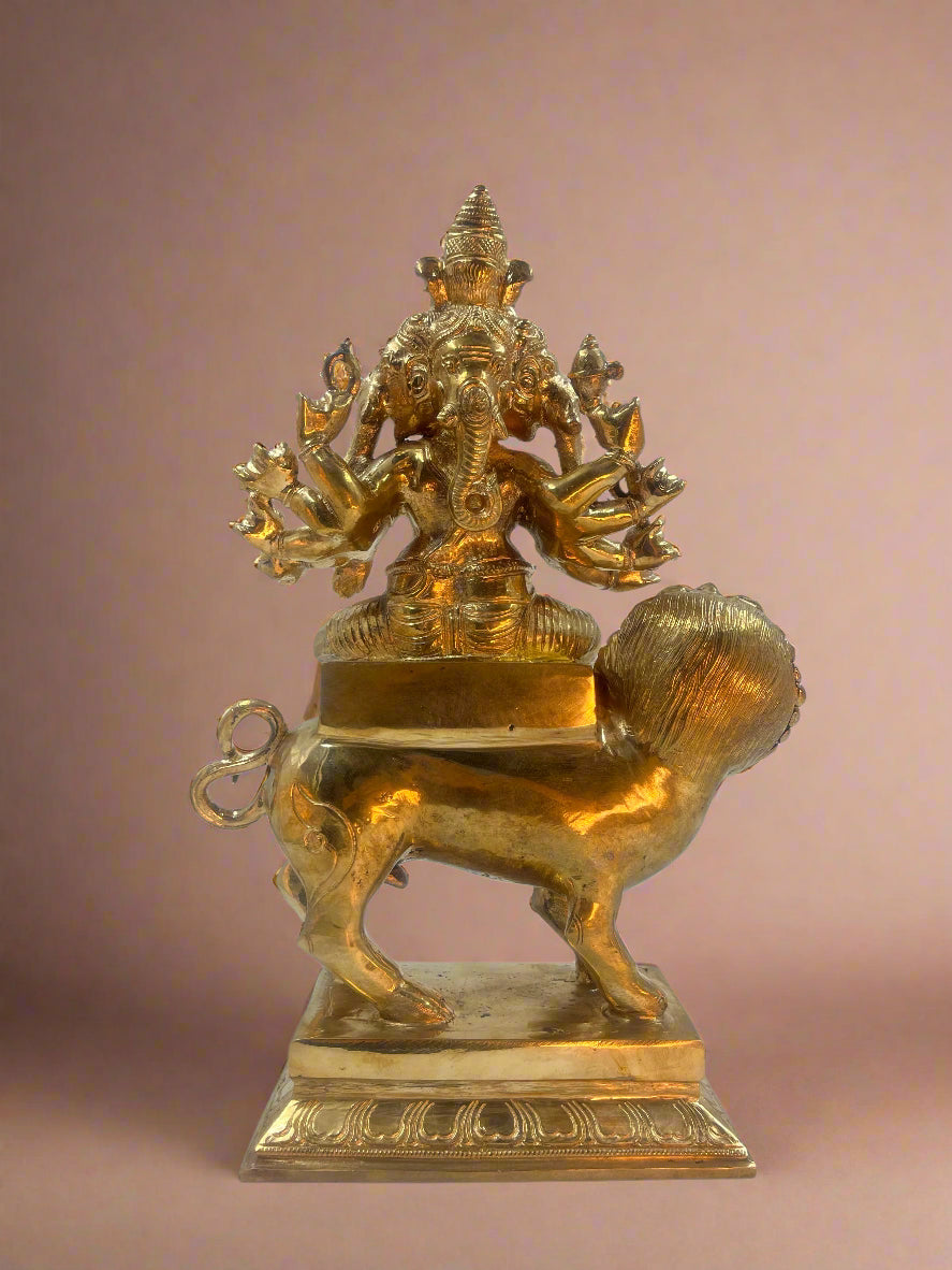 Heramba Ganapati 12-Inch Bronze Handmade Panchaloha Sculpture