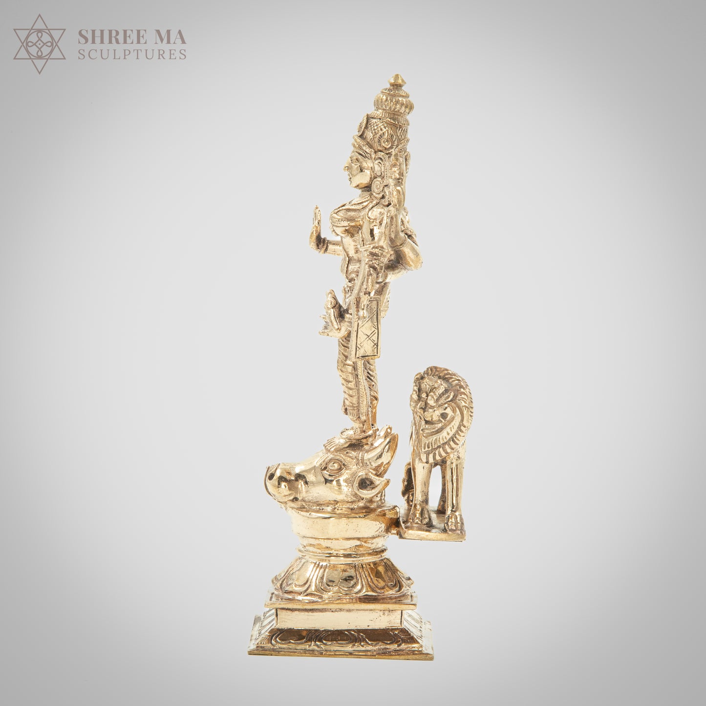 Durga with Lion 6" | Handmade | Madhuchista-Vidhana (Lost-Wax casting) | Panchaloha Bronze from Swamimalai - Shree Ma Sculptures