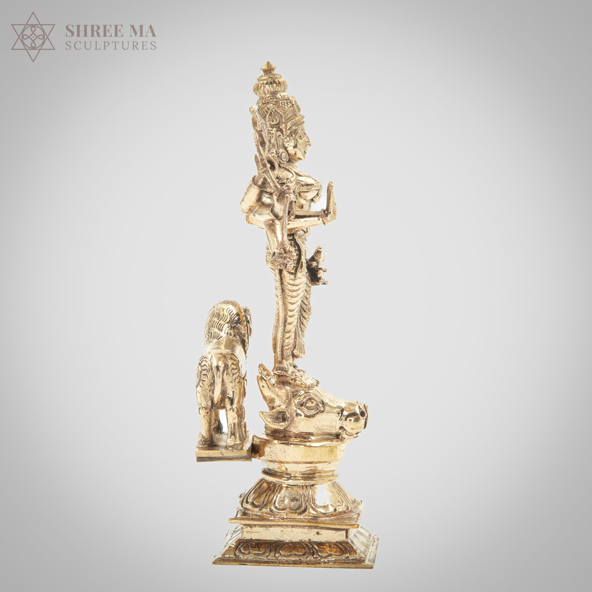 Durga with Lion 6" | Handmade | Madhuchista-Vidhana (Lost-Wax casting) | Panchaloha Bronze from Swamimalai - Shree Ma Sculptures