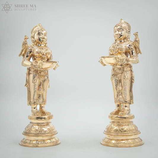 Paavai Vilakku (Deepa Lakshmi) set 11" inches | Handmade | Madhuchista-Vidhana (Lost-Wax casting) | Panchaloha Bronze from Swamimalai - Shree Ma Sculptures