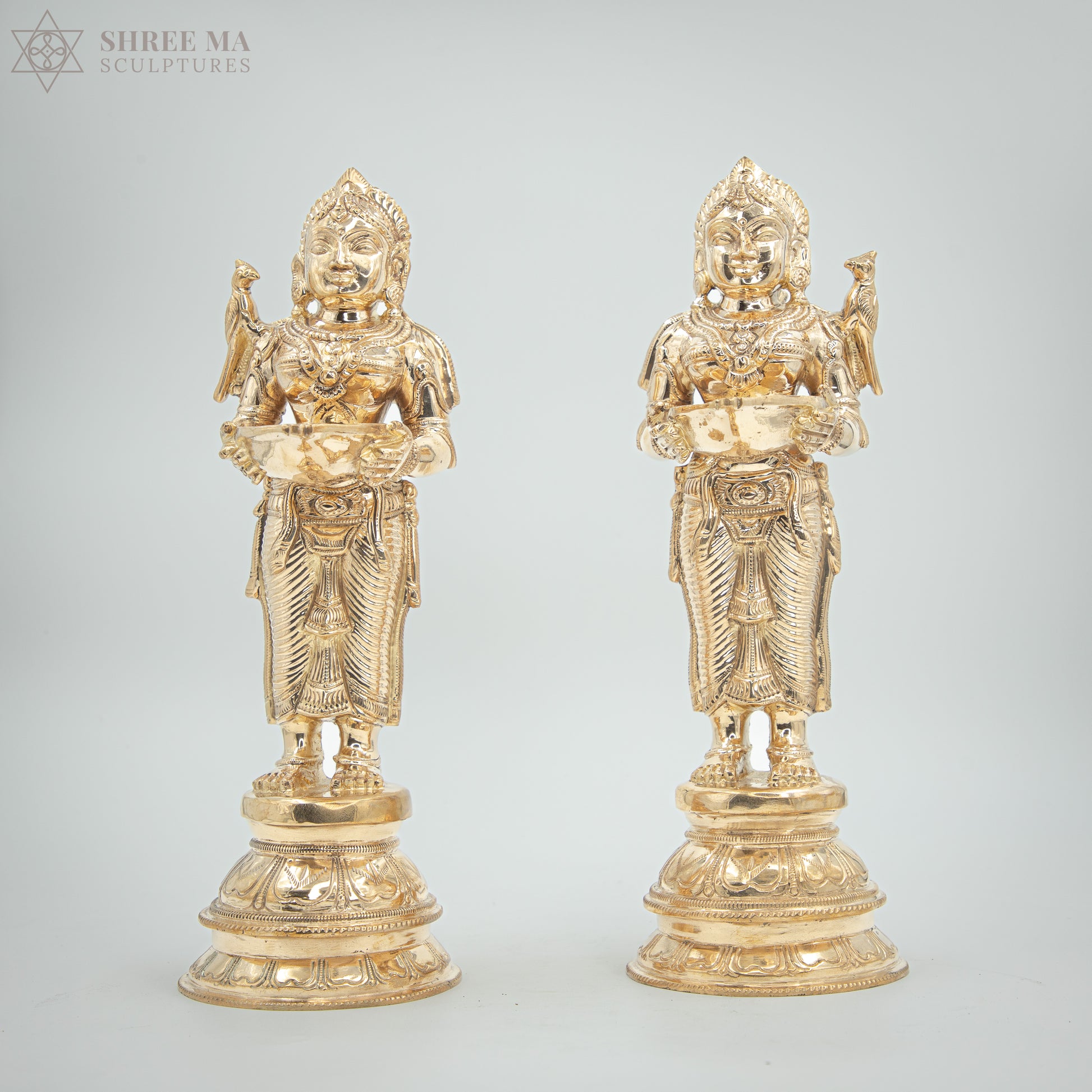 Paavai Vilakku (Deepa Lakshmi) set 11" inches | Handmade | Madhuchista-Vidhana (Lost-Wax casting) | Panchaloha Bronze from Swamimalai - Shree Ma Sculptures