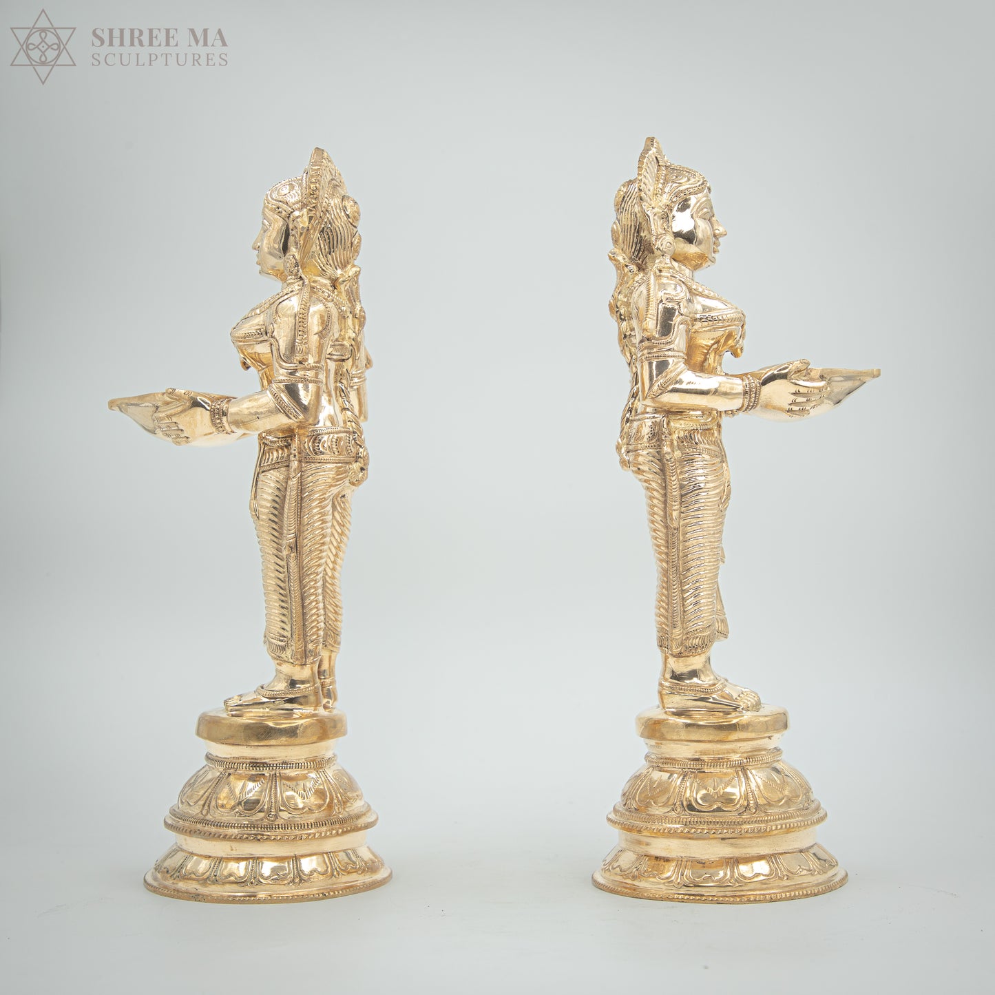 Paavai Vilakku (Deepa Lakshmi) set 11" inches | Handmade | Madhuchista-Vidhana (Lost-Wax casting) | Panchaloha Bronze from Swamimalai - Shree Ma Sculptures