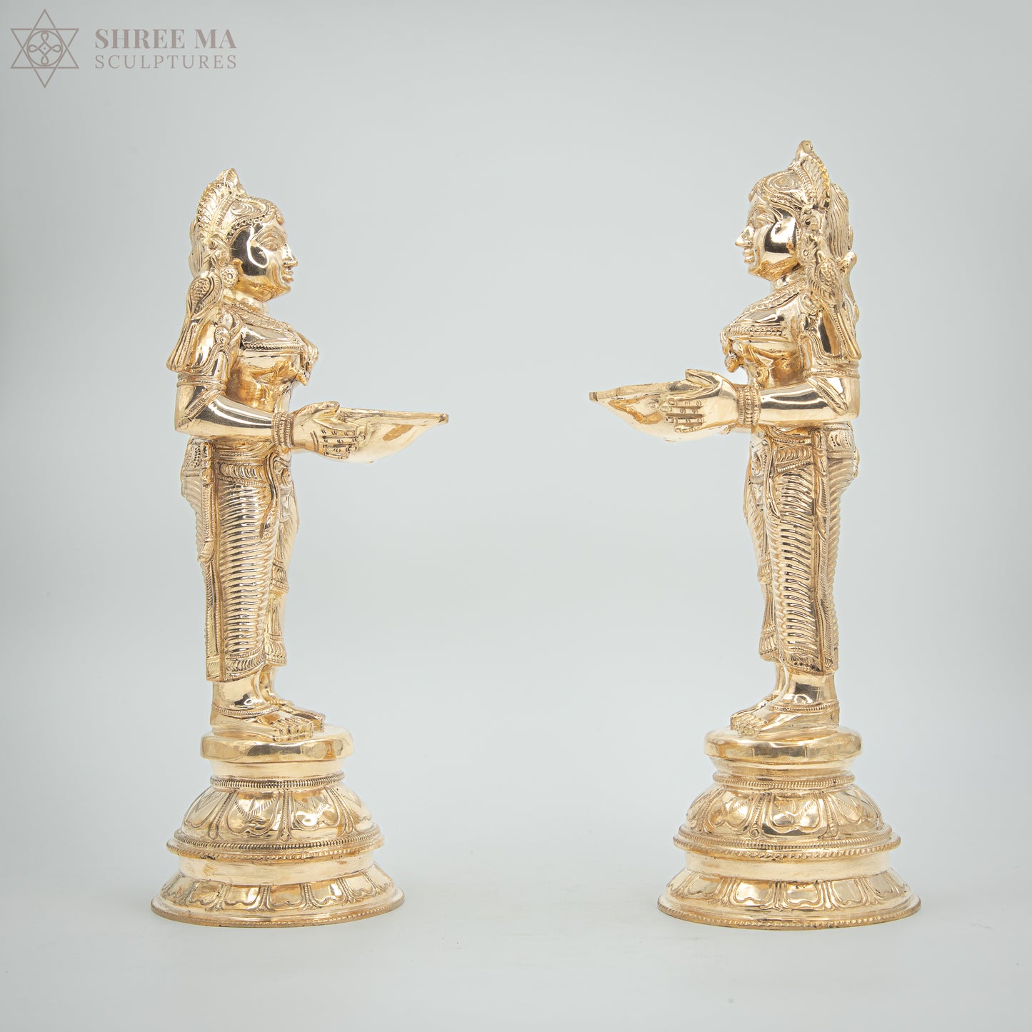Paavai Vilakku (Deepa Lakshmi) set 11" inches | Handmade | Madhuchista-Vidhana (Lost-Wax casting) | Panchaloha Bronze from Swamimalai - Shree Ma Sculptures