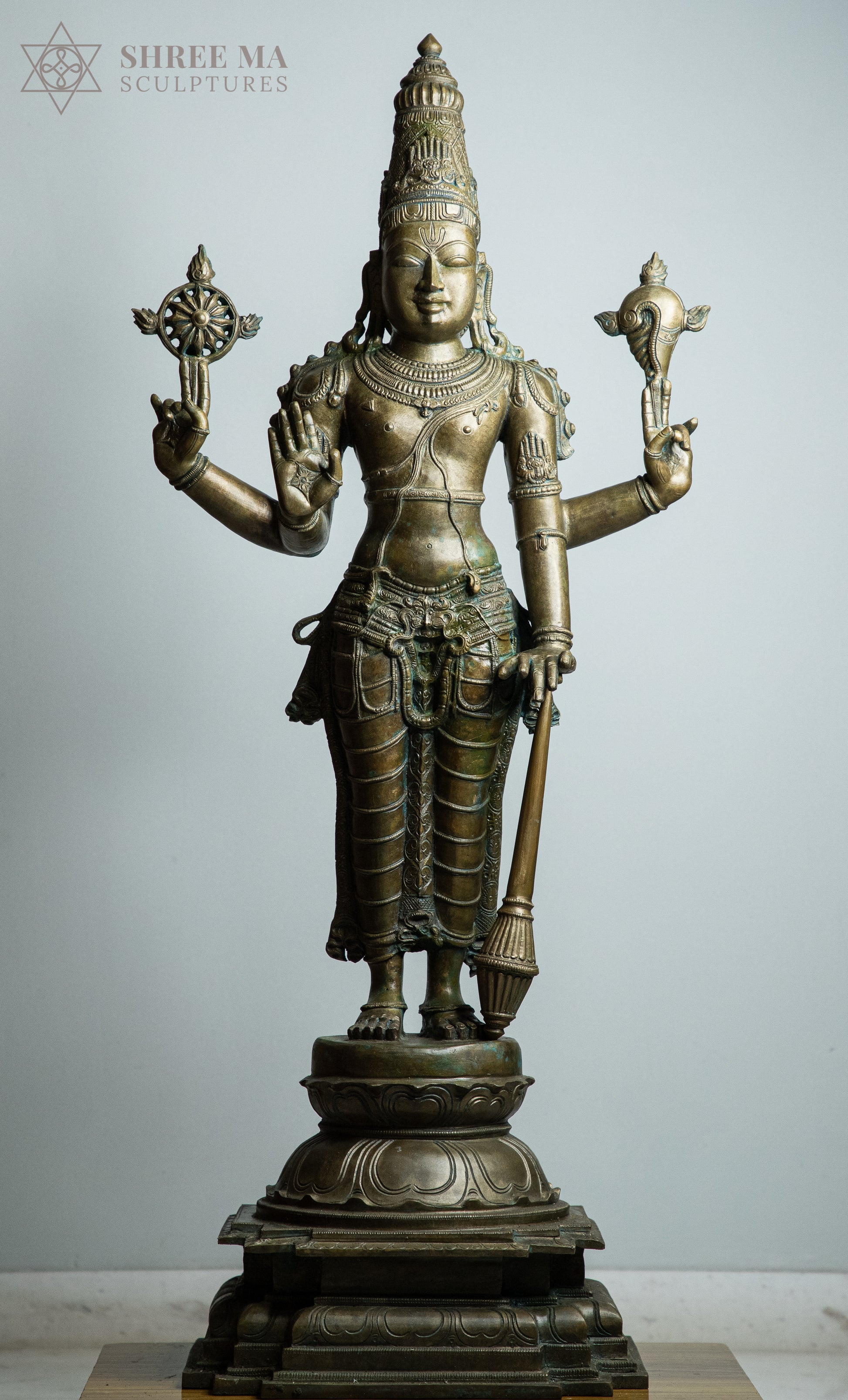 Sri Vishnu 36-Inch Panchaloha Bronze Masterpiece – Handmade Antique-Finish Sculpture - Shree Ma Sculptures