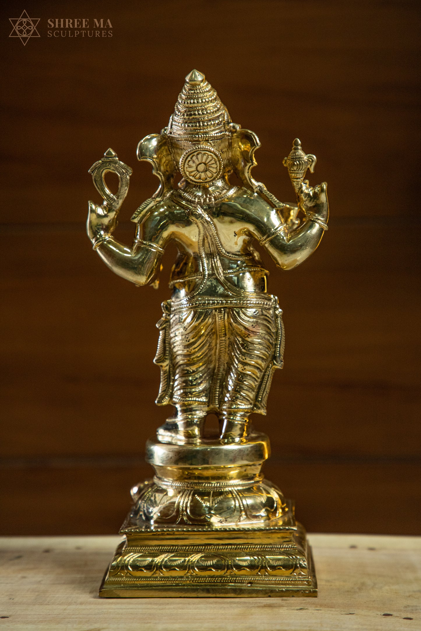 Standing Ganesha 13-Inch Panchaloha Bronze Idol – Handmade Natural-Finish Sculpture - Shree Ma Sculptures