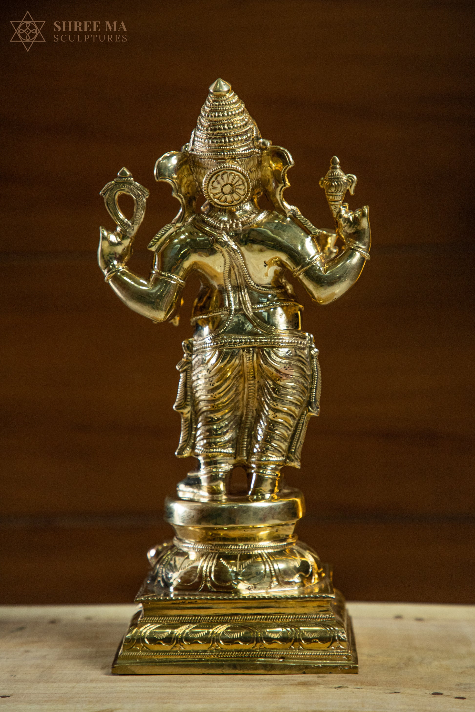 Standing Ganesha 13-Inch Panchaloha Bronze Idol – Handmade Natural-Finish Sculpture - Shree Ma Sculptures