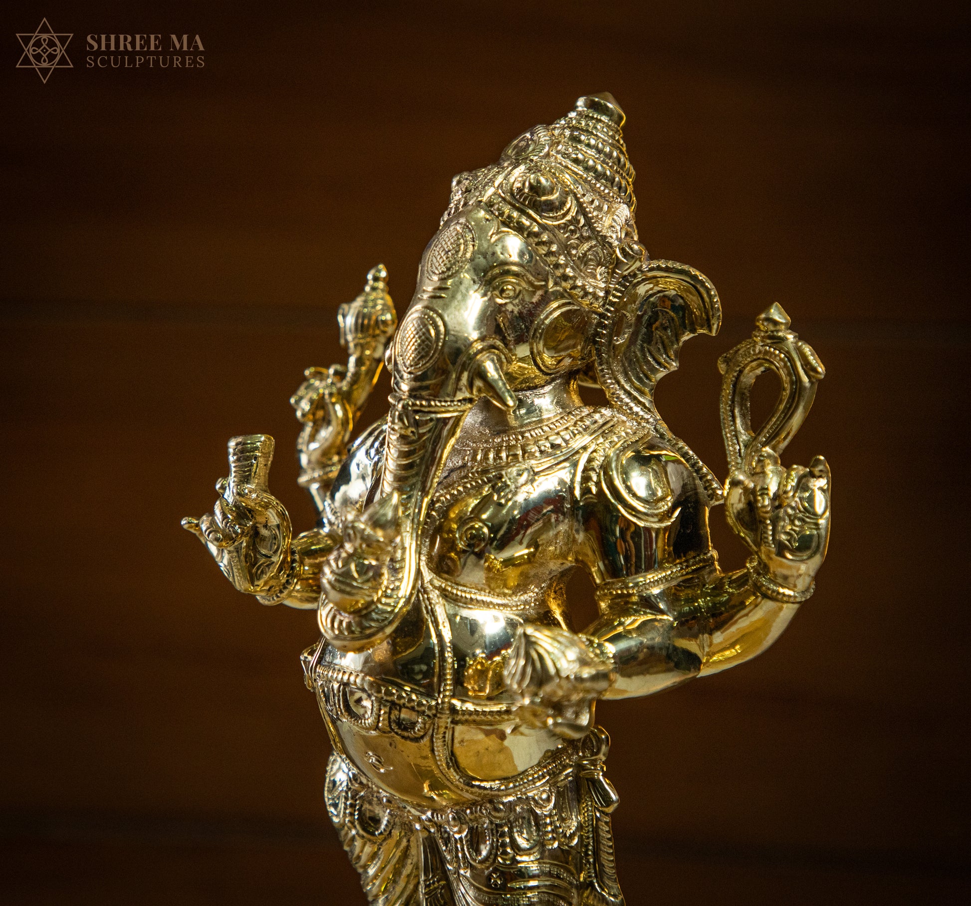 Standing Ganesha 13-Inch Panchaloha Bronze Idol – Handmade Natural-Finish Sculpture - Shree Ma Sculptures