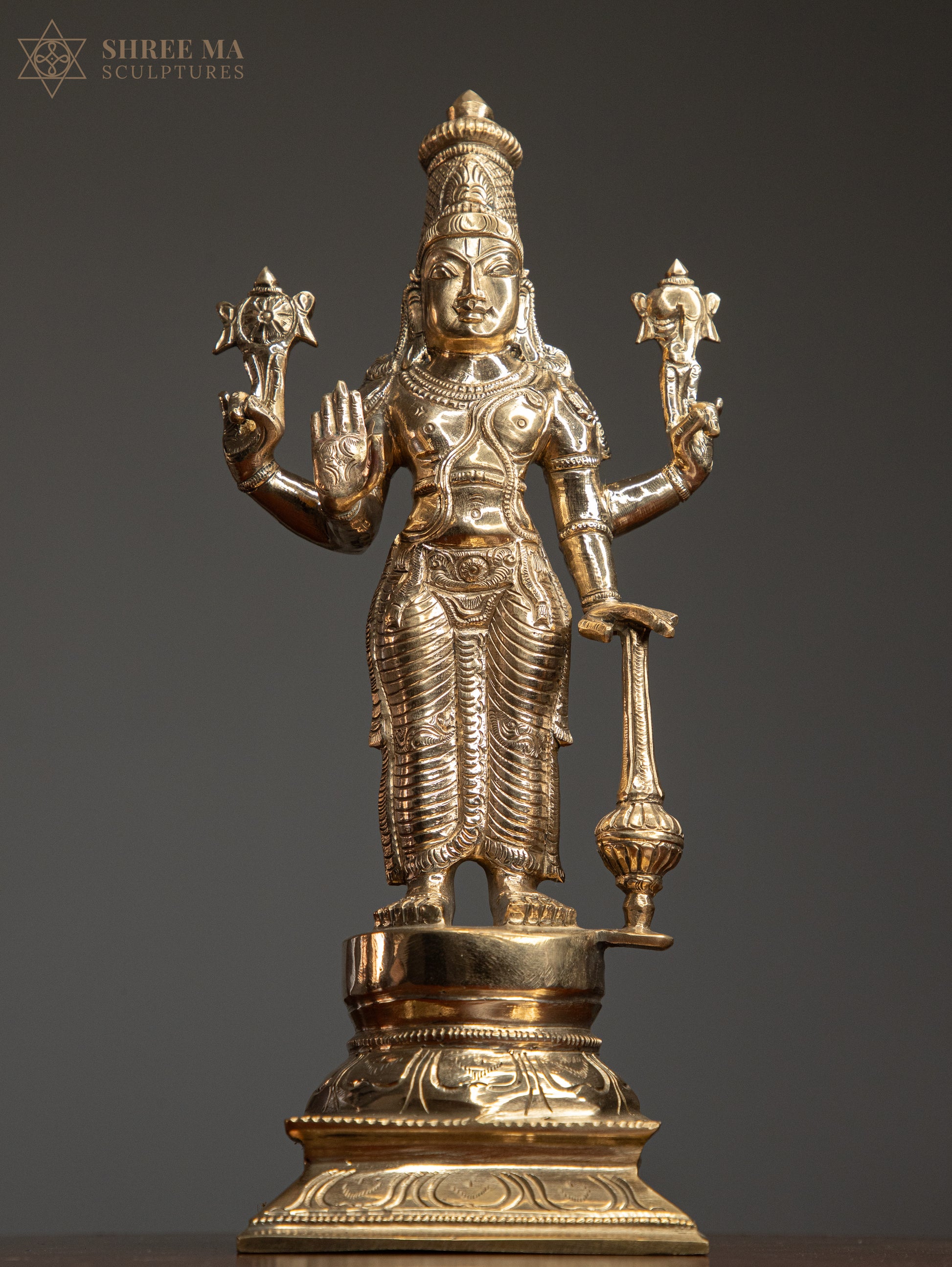 Vishnu 12" Panchaloha Sculpture | The Divine Preserver of Cosmic Harmony - Shree Ma Sculptures