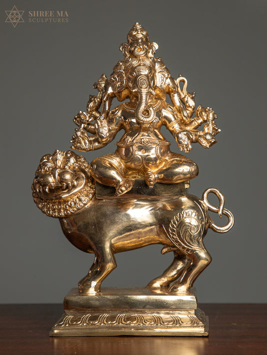 Heramba Ganapati 12-Inch Bronze Handmade Panchaloha Sculpture