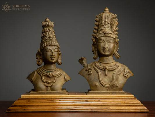 Shiva 9-Inch & Parvathi 7-Inch Bronze Set | Handmade Antique Finish