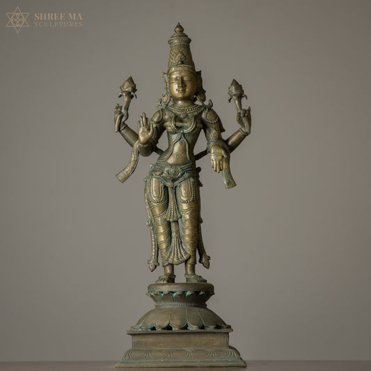 Goddess Lakshmi – 16 Inch Panchaloha Idol (Antique Finish, Chola Style Sculpture)