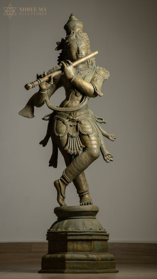 Krishna 36" Panchaloha idol | Handcrafted using Lost-wax Casting | Impon | Bronze