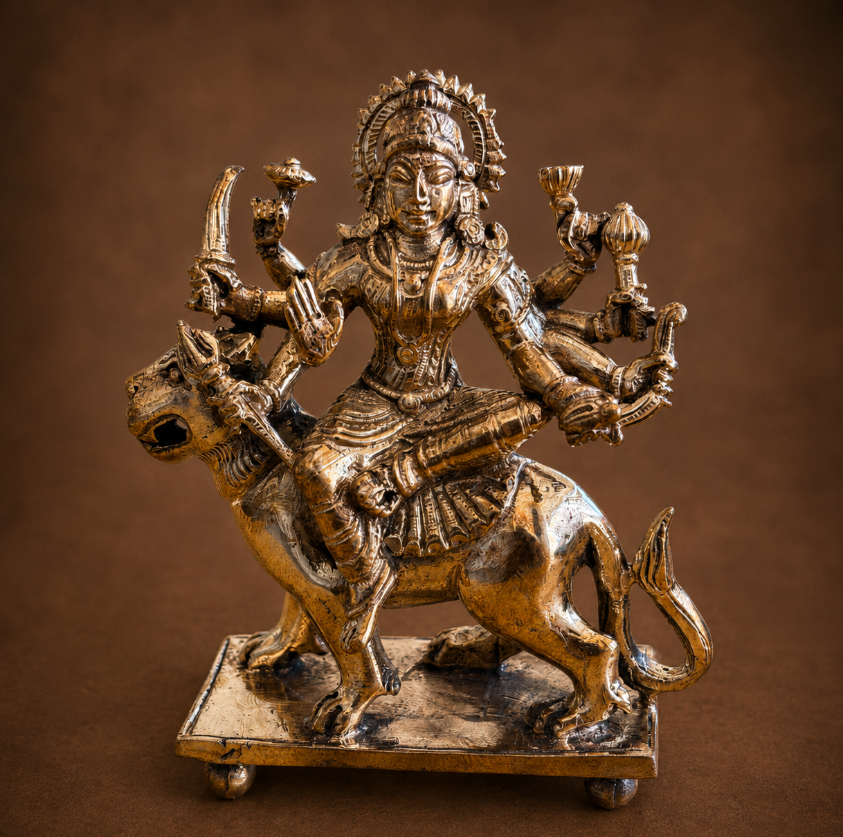 Durga & Lion 4.5-Inch Panchloha Sculpture