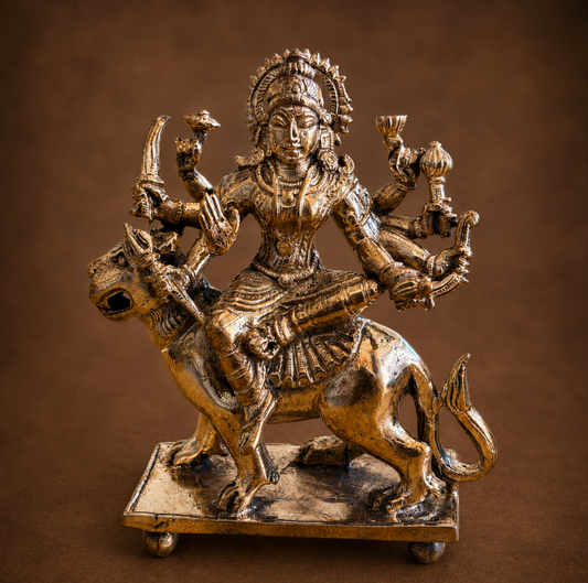 Durga & Lion 4.5-Inch Panchloha Sculpture